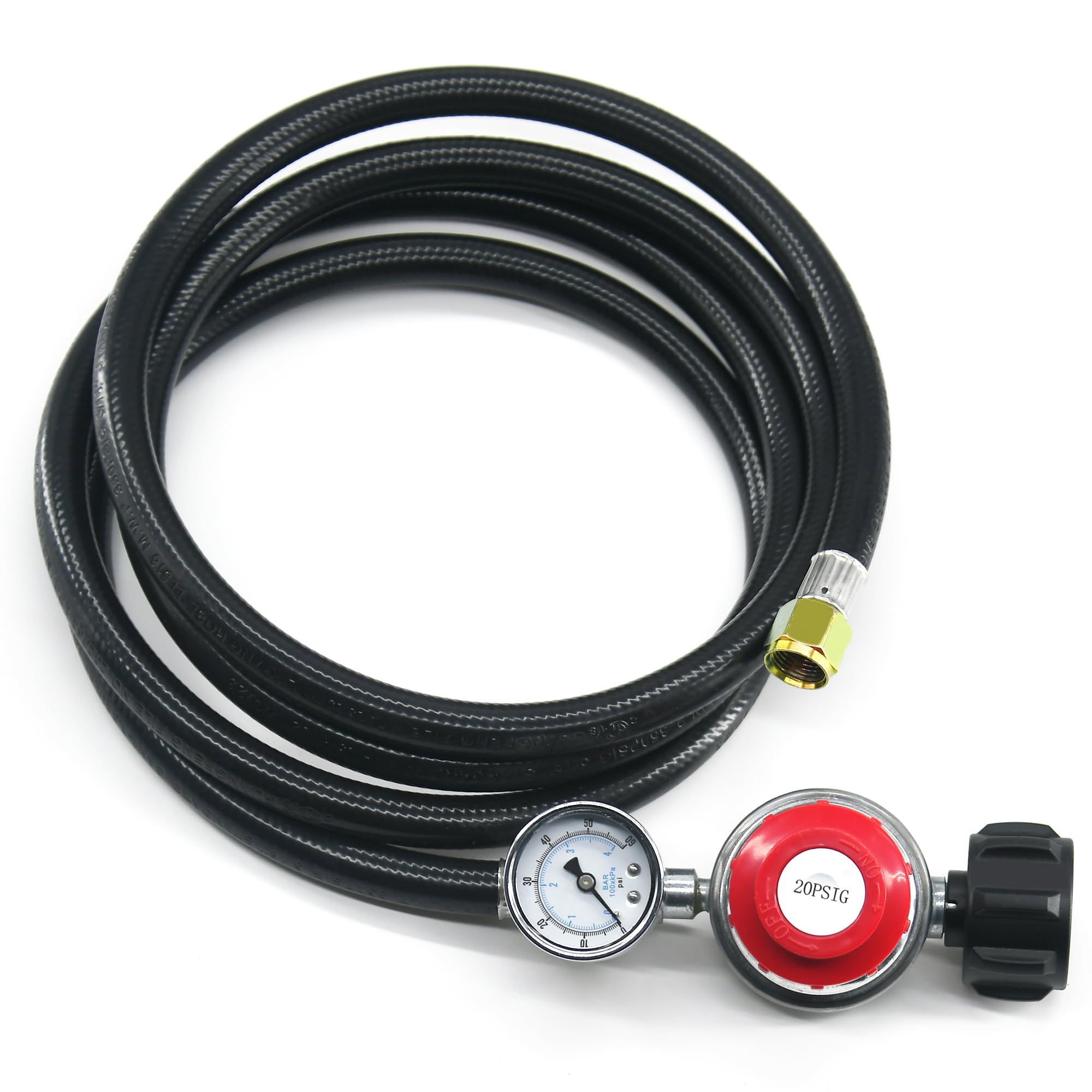 Wysokociśnieniowy wąż regulatora propanu PVC z manometrem – stały 20 PSI, wlot QCC1 i nakrętka wylotowa 5/20.3 cm-18UNF do grilli gazowych LP, grilla, frytownic do indyka, wędzarni