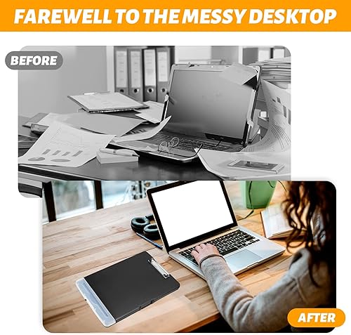 Miniatura 5 de POUYRBA Portapapeles con almacenamiento, 3 portapapeles de plástico negro con almacenamiento y soporte para bolígrafo, tableros de clip de alta