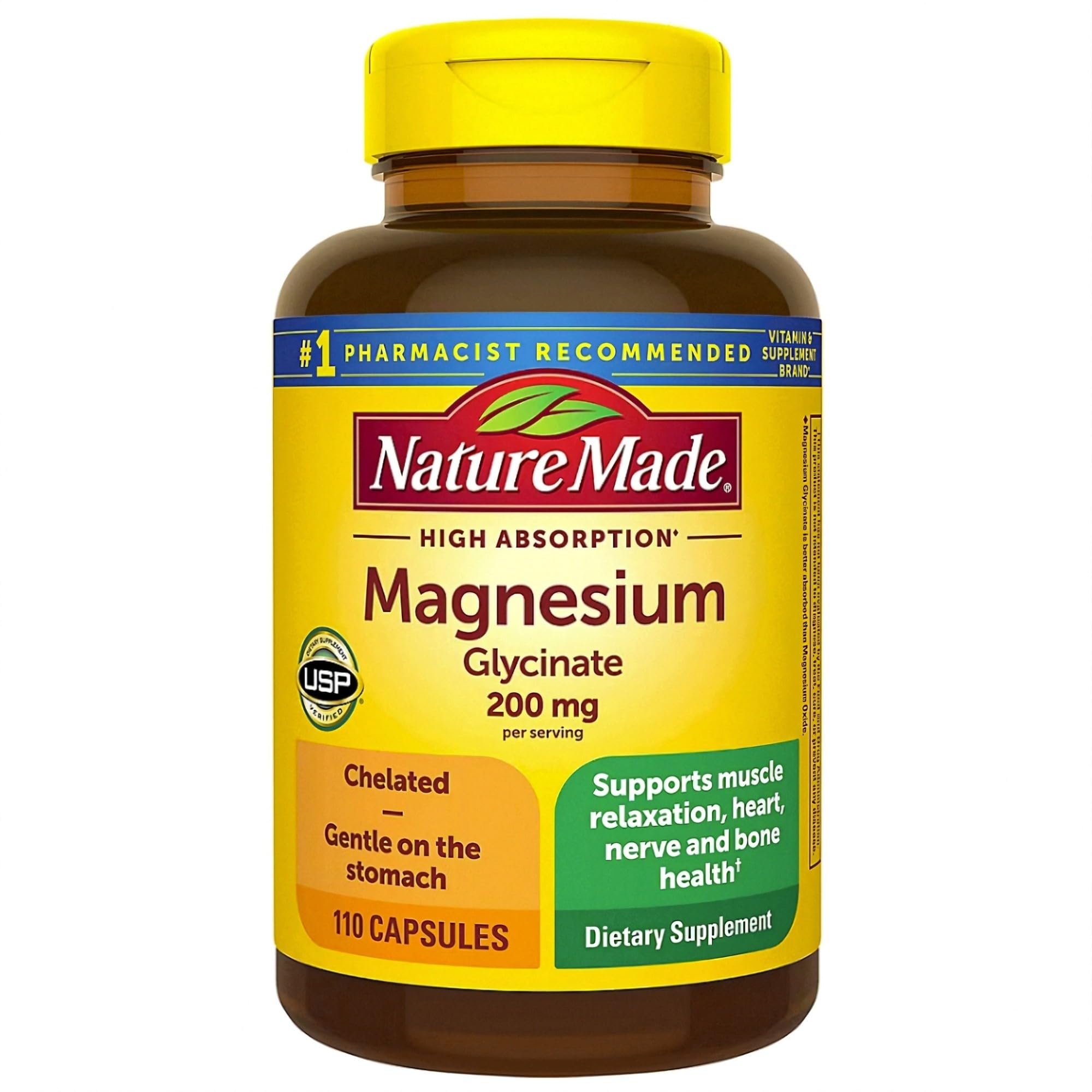 Nature Made Magnesium Glycinate 200 mg per Serving, 110 Capsules 110 Count (Pack of 1)
