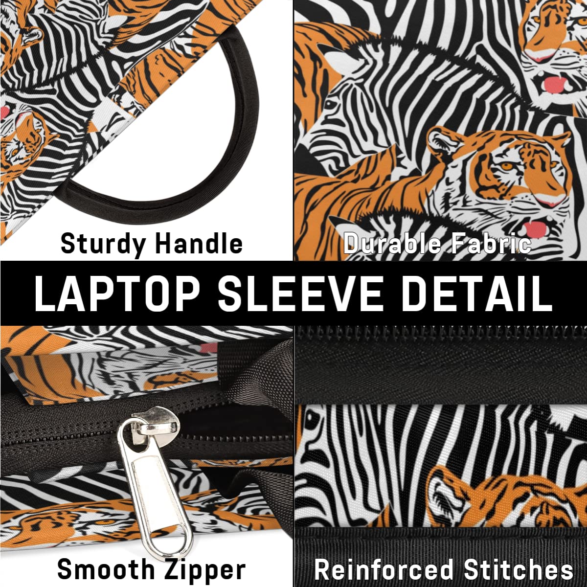 Tygrys i zebra pokrowiec na laptopa 13-16 cali zebra zwierzę ręka etui na laptopa teczka listonoszka noszenie torba na komputer dla kobiet mężczyzn dzieci chłopców dziewcząt