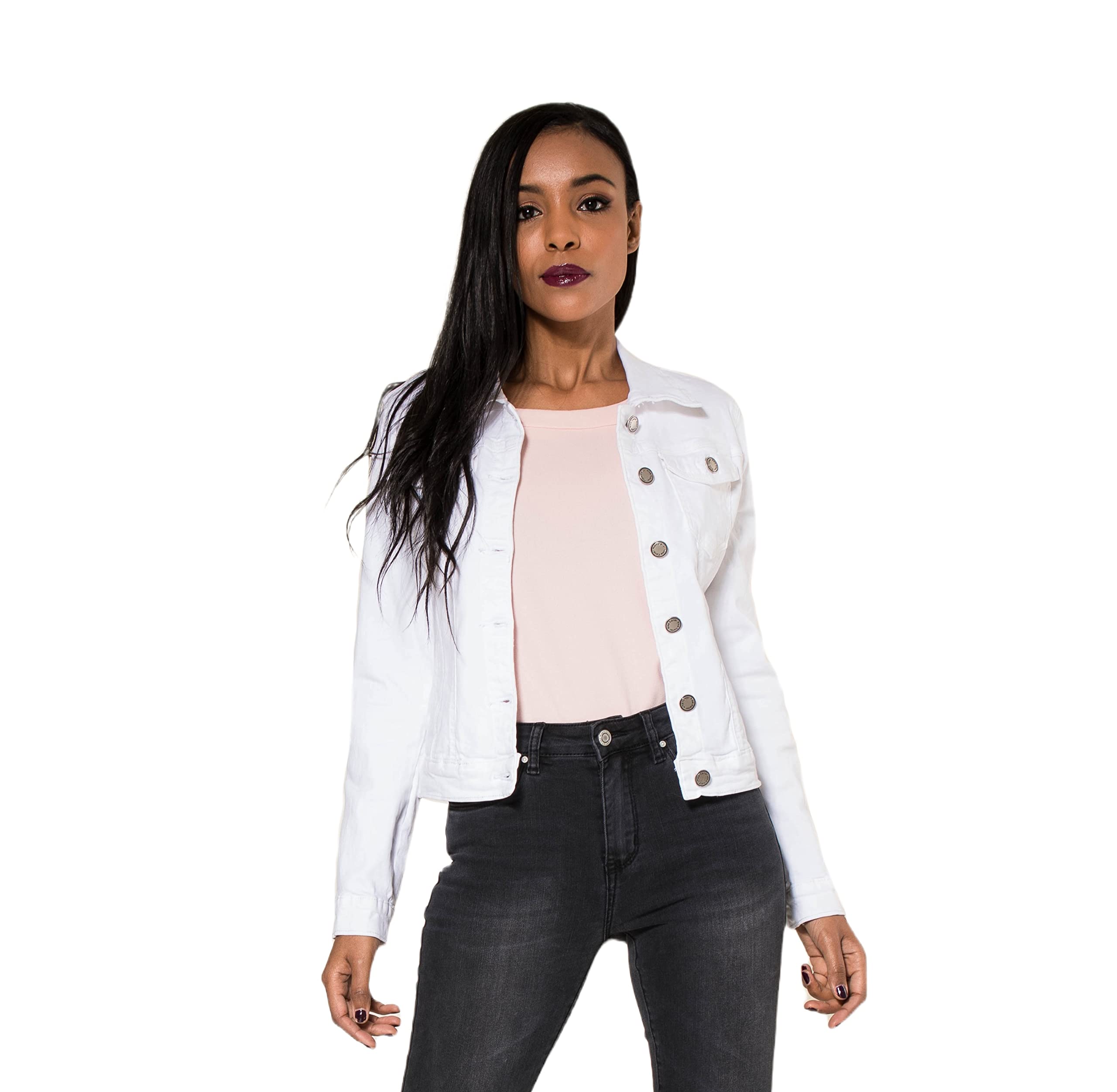 Nina Carter J212 Damen Slim-Fit Jeansjacke – Farbige Übergangsjacke mit Kent-Kragen und Taschen – Frühlings- und Sommerjacke Stretch Jacke