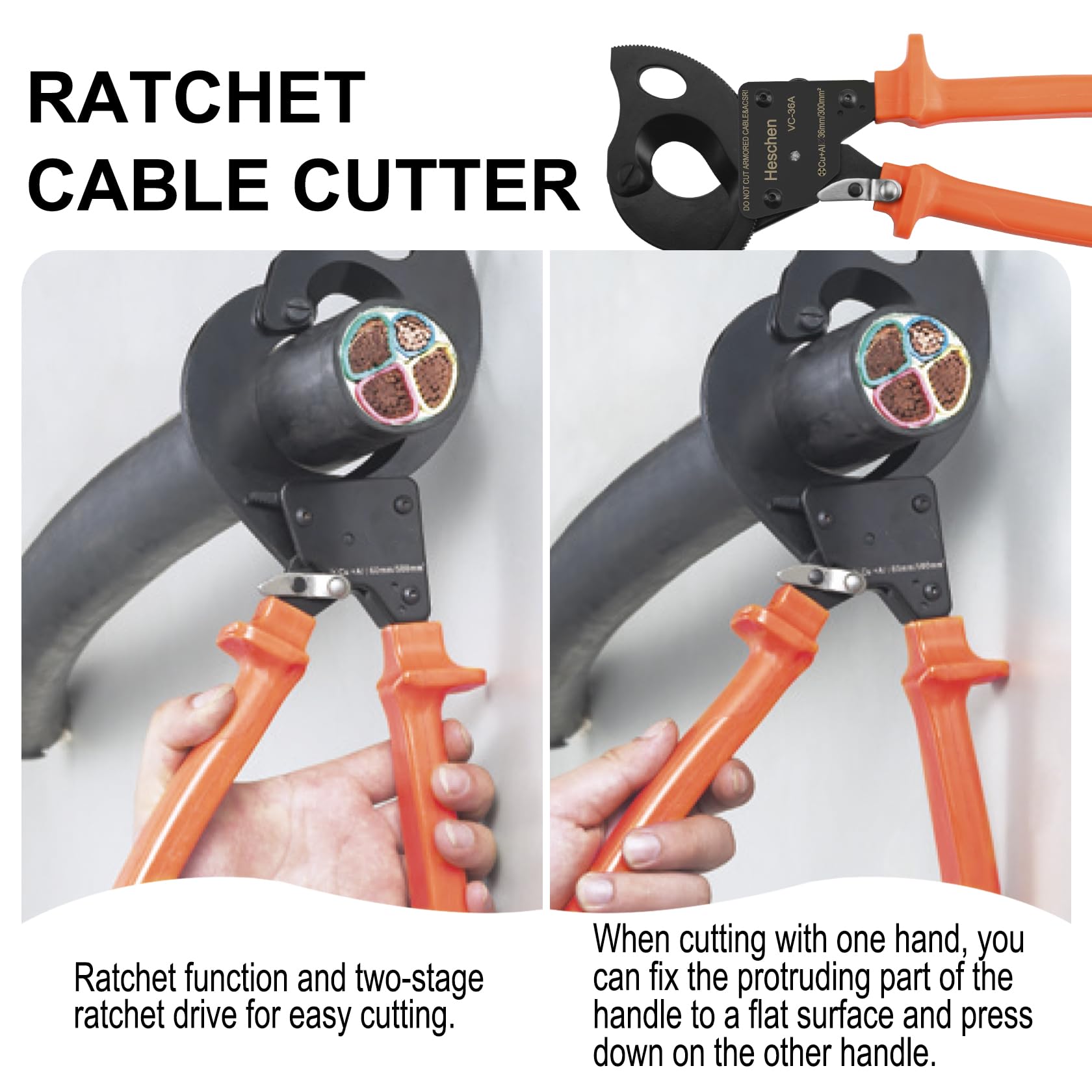 Heschen Tagliacavi a cricchetto VC-60A da utilizzare per pinza spelafili a mano da 60 mm/500 mm²