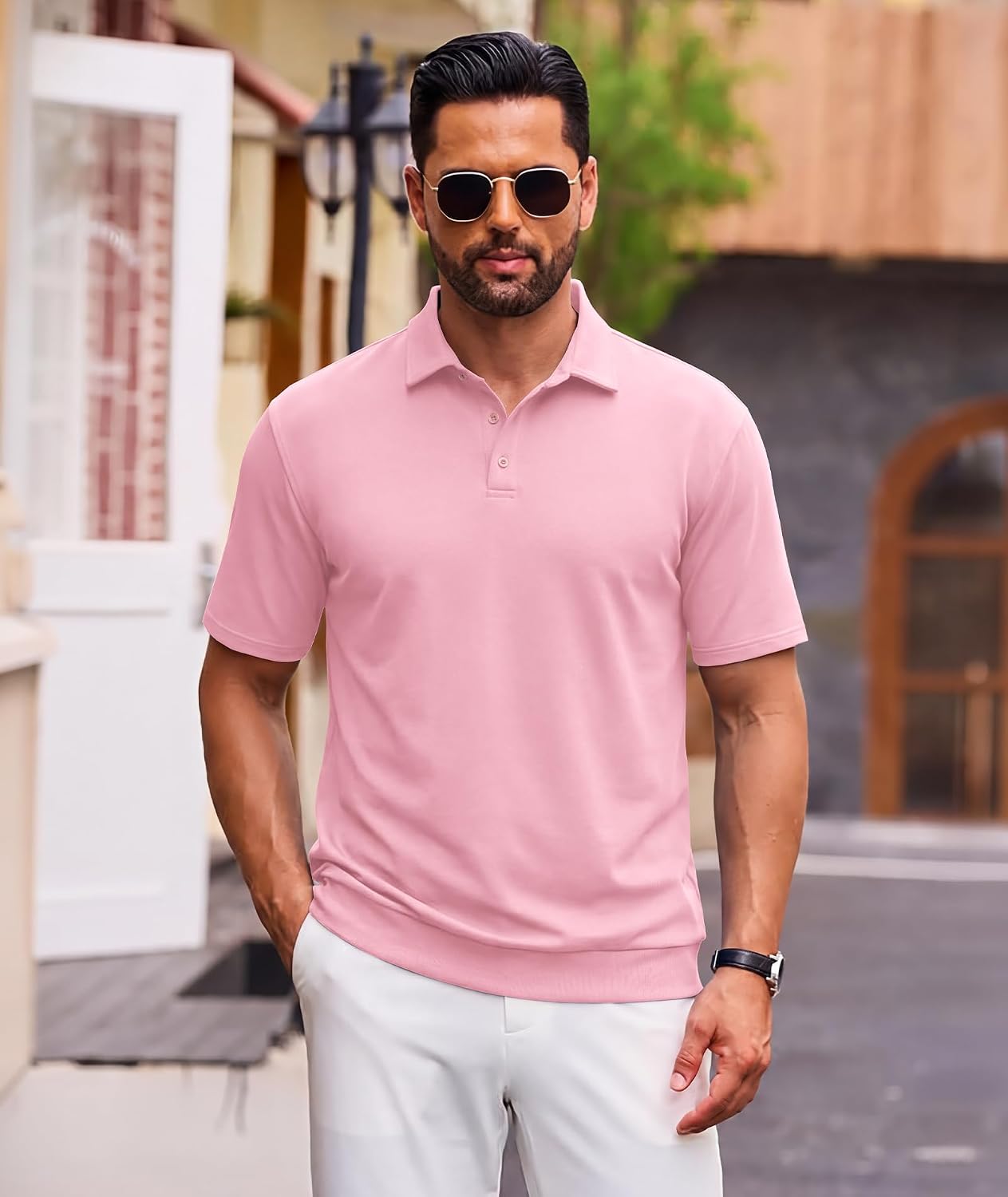 PRIVIMIX Mens Casual Polo Shirts Summer Short Sleeve Regular Rit Stretchy Golf Shirt 3 Button Lightweight Breathable T-Shirt