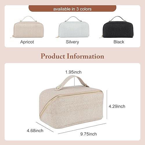 Vista 21 de KEYPOWER Bolsa de cosméticos de lentejuelas con purpurina de gran capacidad, bolsa de maquillaje de viaje, bolsa de aseo portátil brillante