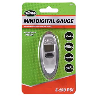 Slime 20112 Tire Gauge, Mini Digital, 5-150 psi, Compact and Accurate
