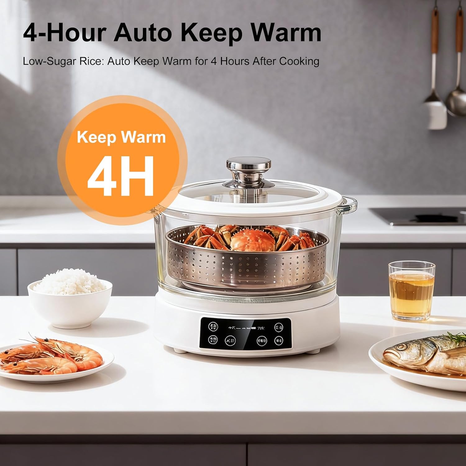 3L Low Carb Rice Cooker - 4H Keep Warm, Low Sugar Rice Cooker with Auto-Lift Basket with Steaming, Boiling and Hotpot in One
