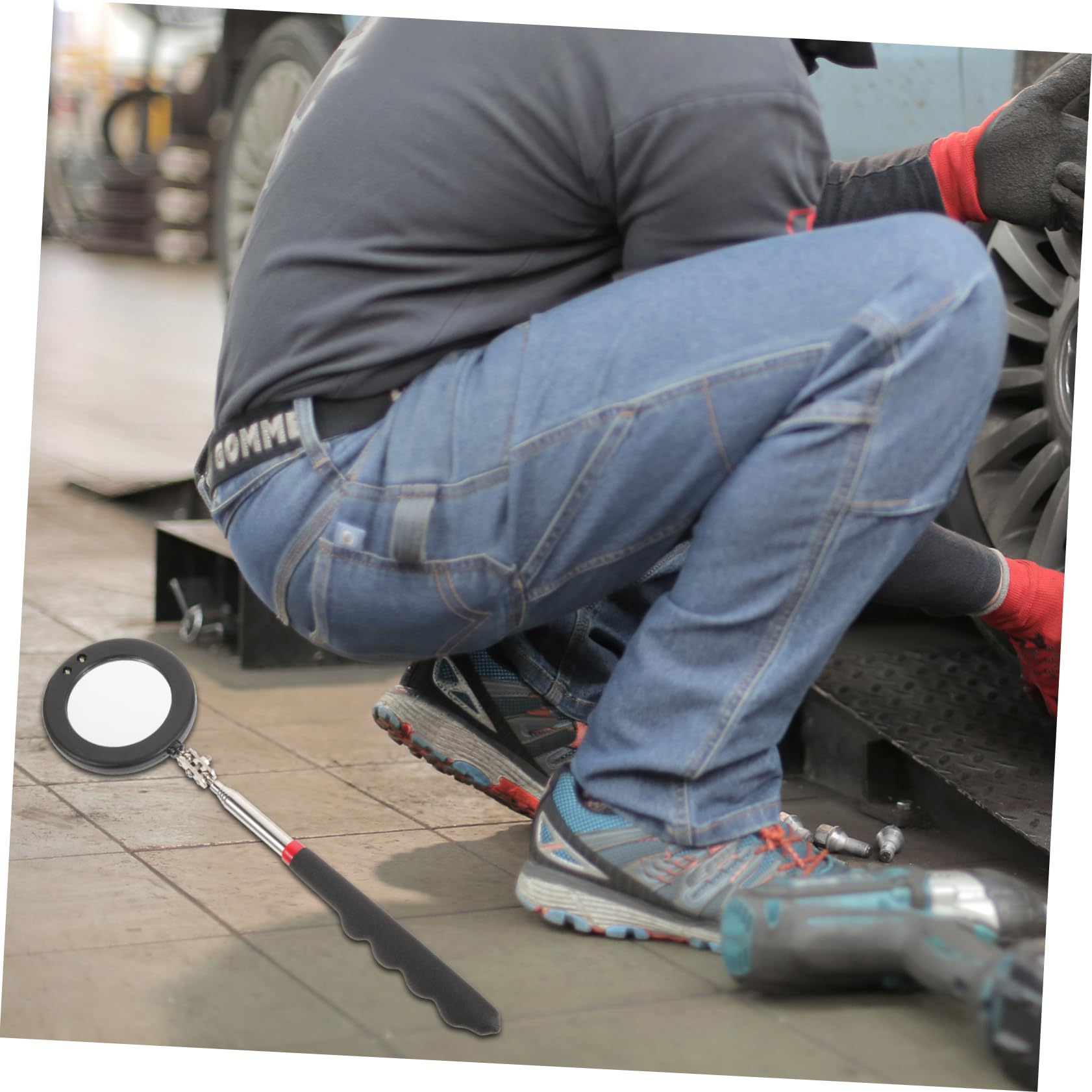 WOONEKY 2pcs Telescoping Inspection Mirror Led Lights Extendable Flexible Auto Mirror Stick for Vehicle Inspecti