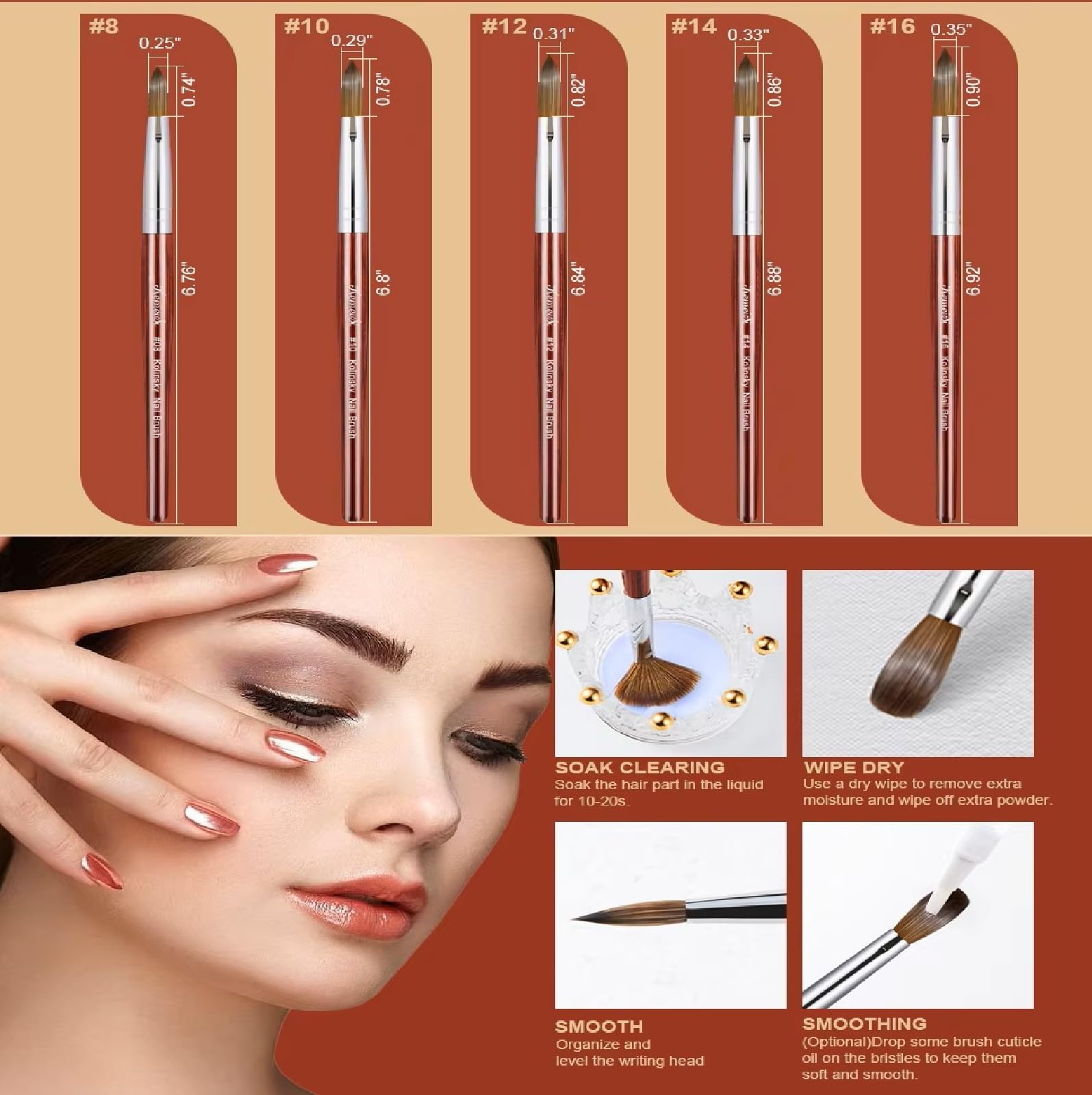 Kolinsky Acrylic Nail Brush KEMEISI (Size 8 Red) - Image 4