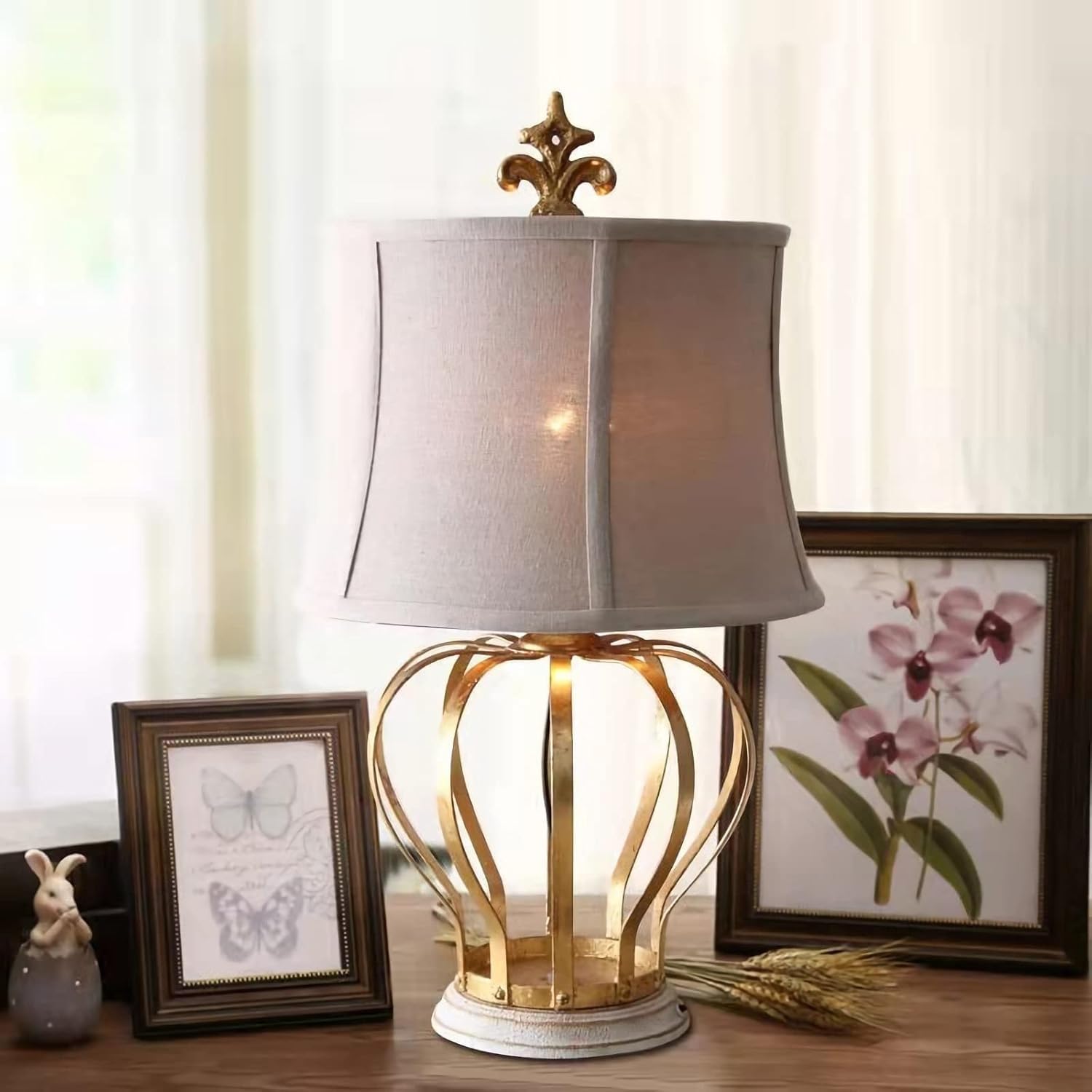 Oro Metallo Casale Lampada Da Tavolo Stile Industriale Corpo In Ferro con Panno Ombra Comodino Luce per Soggiorno
