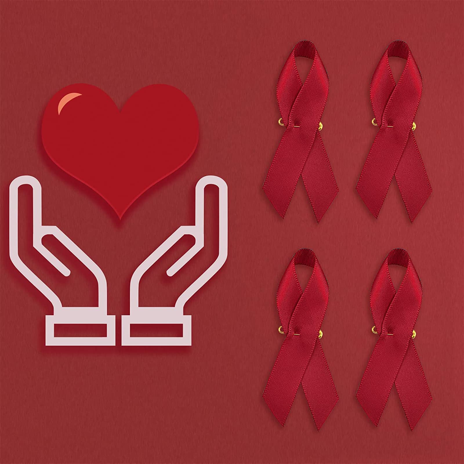 200 spille rosse in raso con nastro di raso per la consapevolezza dell'HIV/AIDS, per la prevenzione della droga, con spilla di sicurezza per uomini e donne