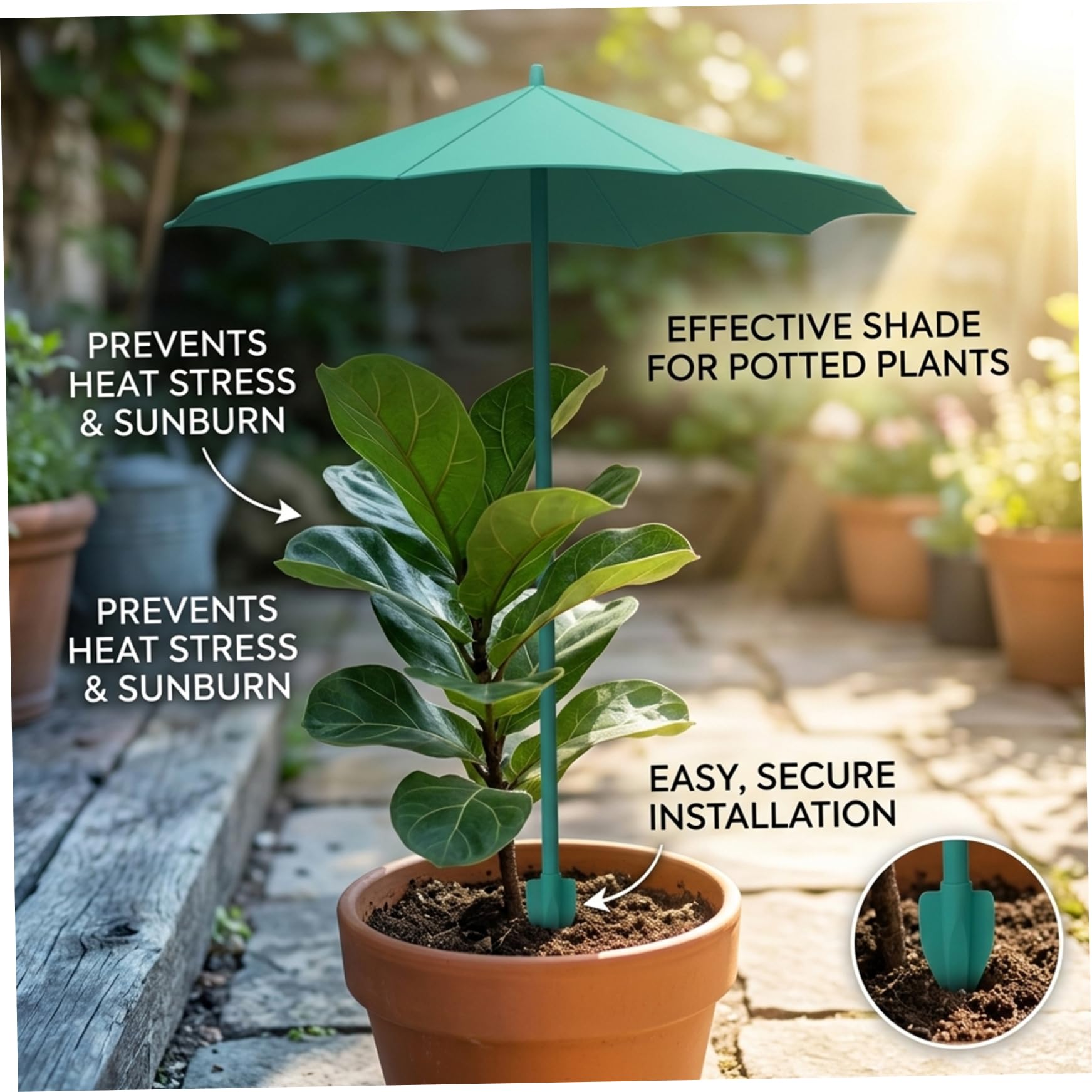 Lot de 5 parasols de jardin pour plantes, 44 cm hauteur, pour plantes d'extérieur, avec piquets en fibre verre, protection en tissu d'ombrage facile à installer