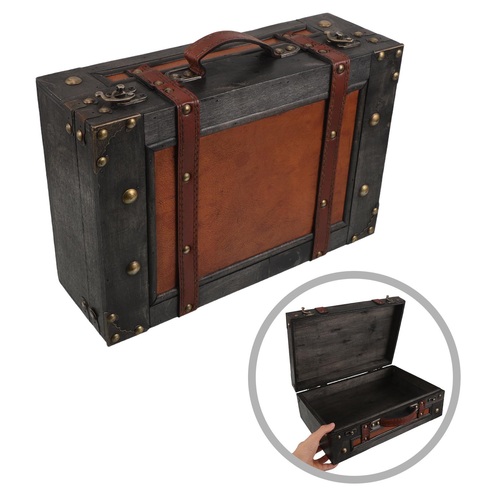 POPETPOP Maleta de Madera y Accesorio de Fotografía para Almacenamiento Vintage de Gran Capacidad, Caja Retro Adecuado para Embellecimiento del Hogar