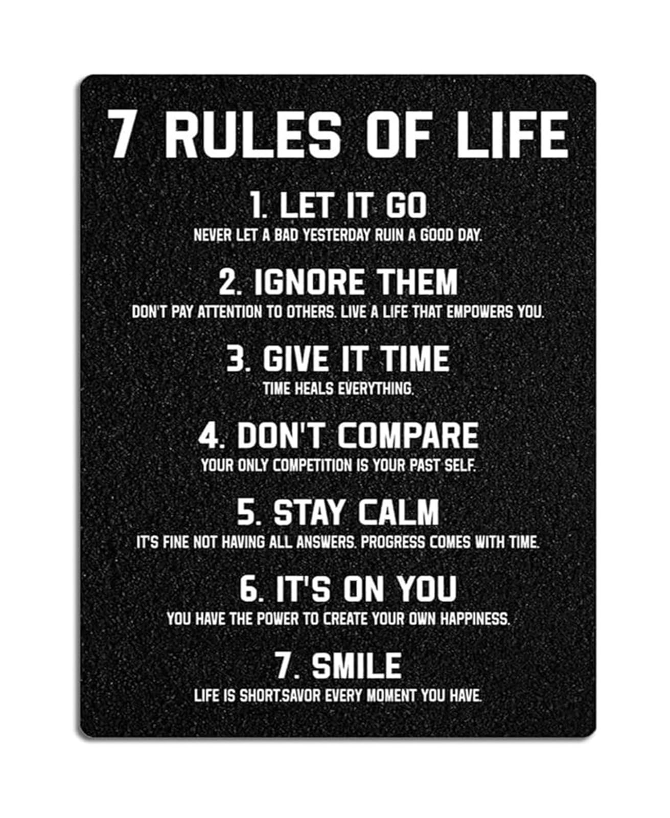 HDKYSWBUEJ 7 Rules of Life Tin Sign Motivational Quote Metal Wall-Art for Cafe Office Home Classroom Decor (8 X 12 in)