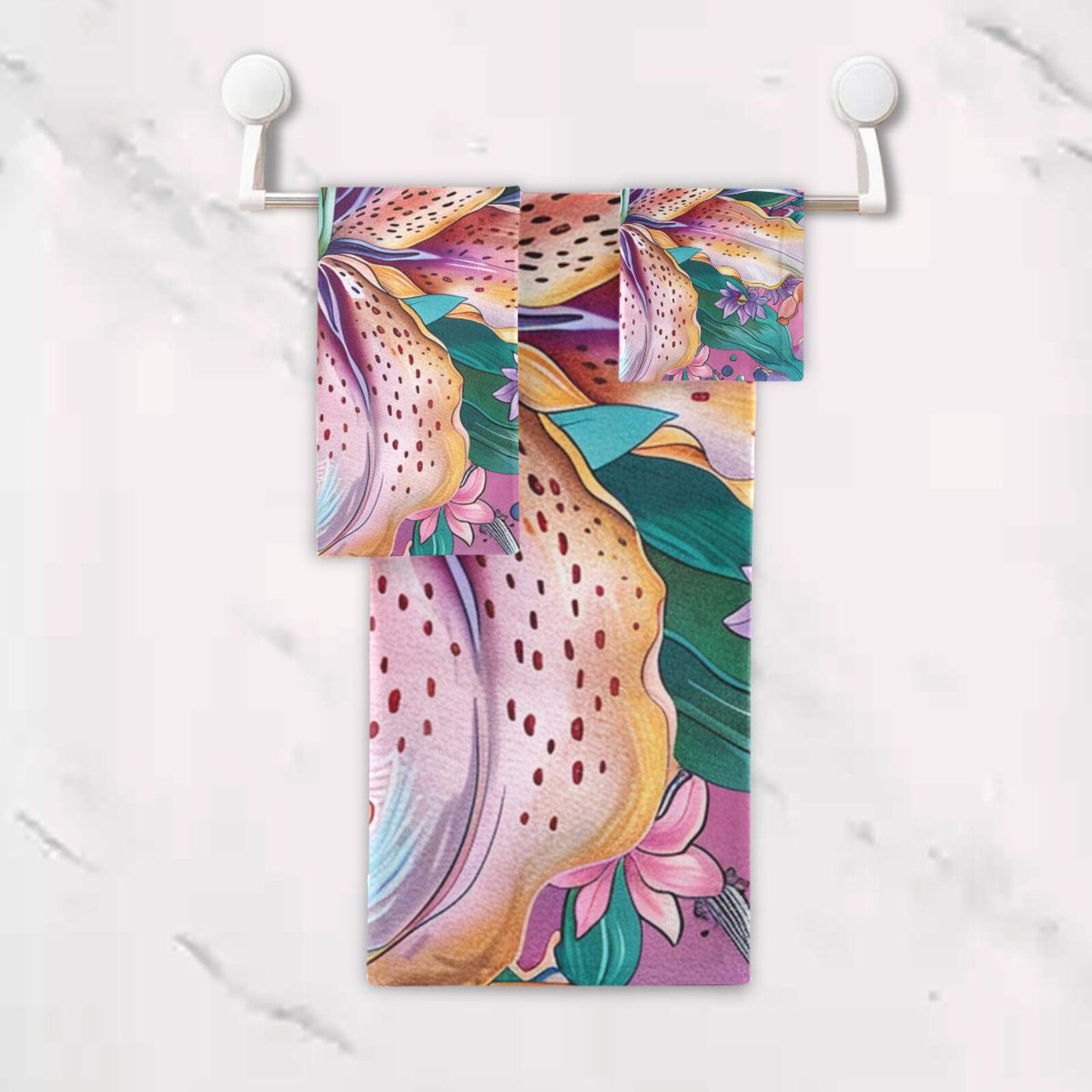 Set di 3 asciugamani morbidi per il viso, motivo floreale, stile bohémien, con motivo floreale, 1 asciugamano da bagno, 1 asciugamano per le mani, 1 panno per yoga, bagno e cucina