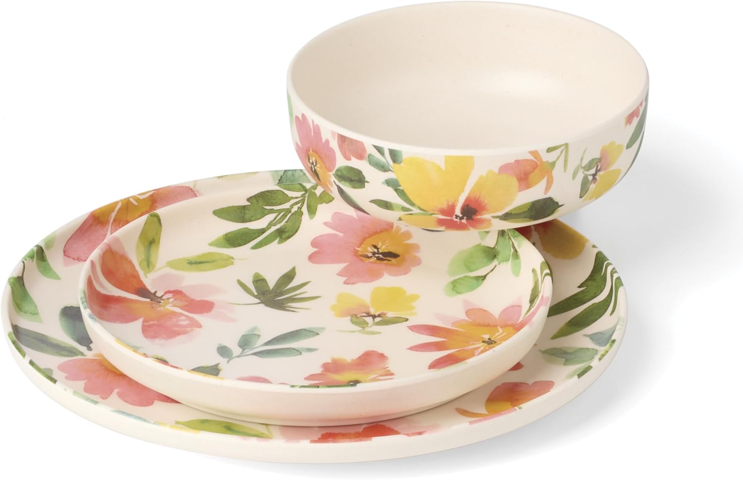 Oneida Dinnerware Sets, 24 Seven Melamine Floral 12-Piece Dinnerware Set, Service For 4, Dishes Set for 4, Floral, Melamine Dishwasher Safe Plates and Bowls Sets, Kitchen and Dining (Ivory, 12 Piece)