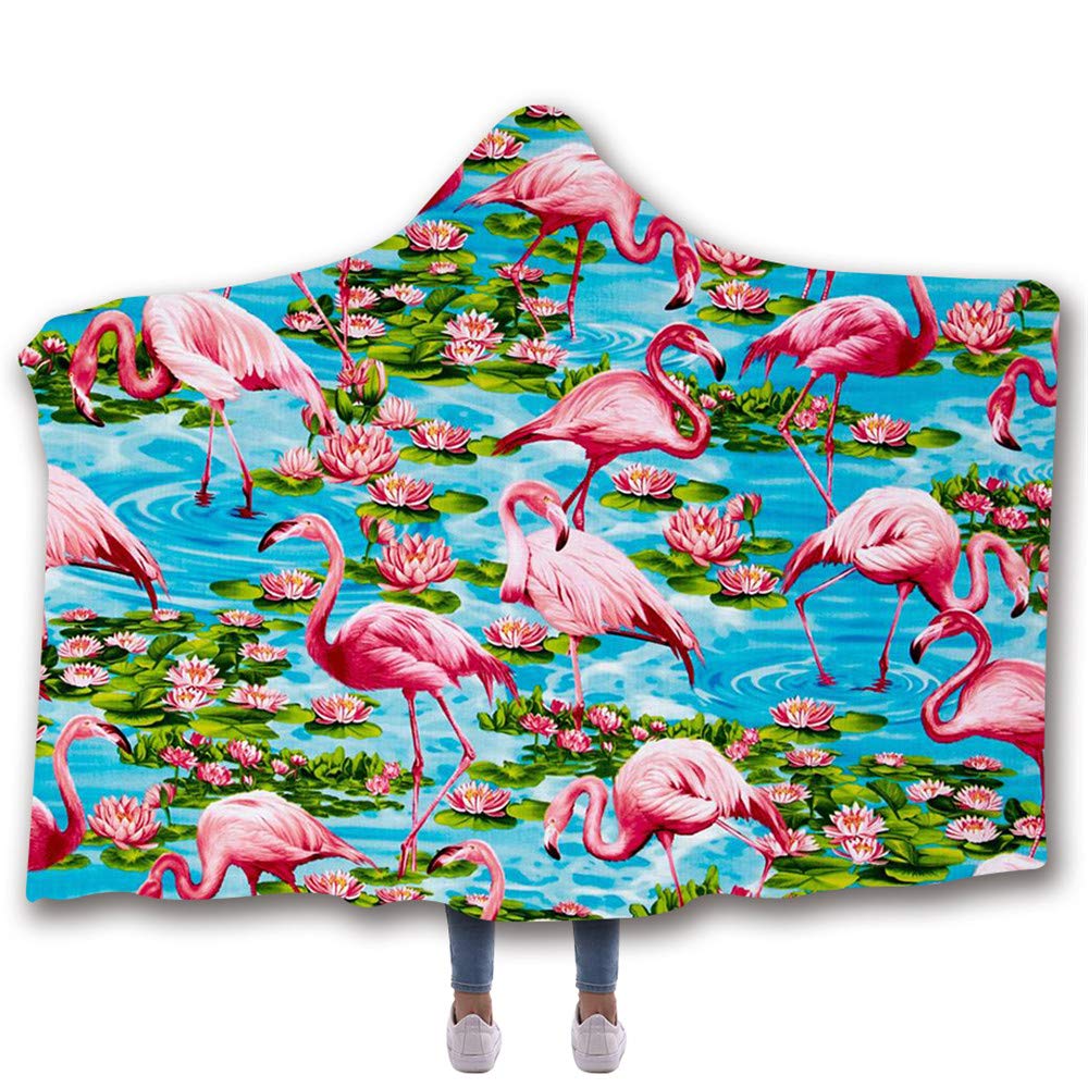 Couverture à capuche impression 3D flamingo plaid peluche super douce grand format