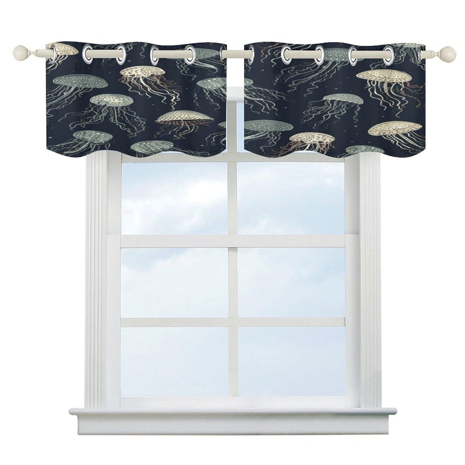 Fekiloot Style Jellyfish Pattern Short Curtains Valance Curtain