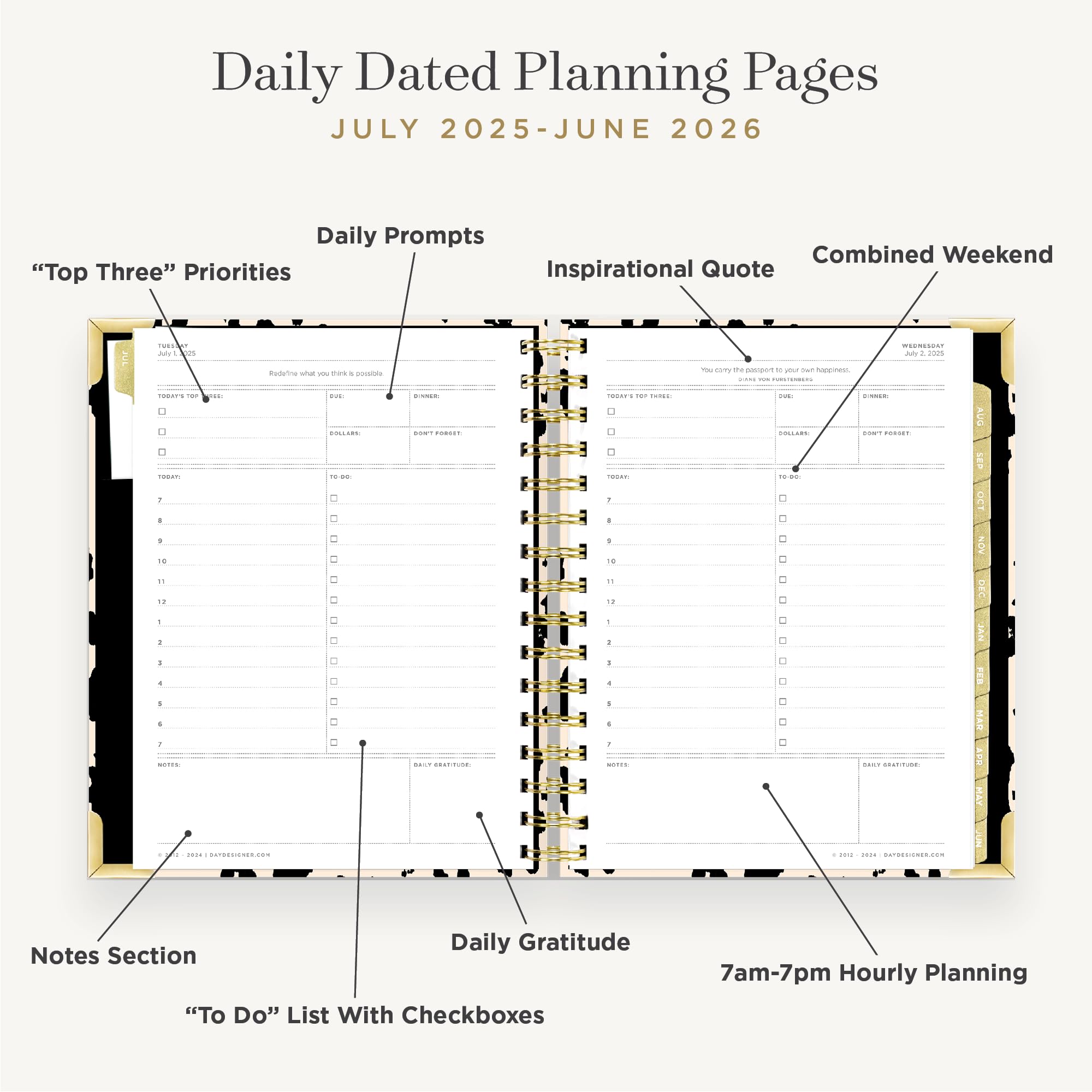 Day Designer Mini agenda giornaliera 2025-26, luglio 2025 - giugno 2026, formato pagina 15 x 20,125 cm, copertina laminata lucida (dipinto leopardato)