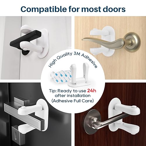Miniatura 8 de Inaya Kit completo a prueba de bebés y cerradura de palanca de puerta Inaya paquete de 4 cerraduras a prueba de niños, adhesivo 3M y fácil