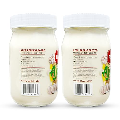 Miniatura 2 de Pinton 's - Mayonesa de ajo, ajo fresco y clara de huevo, ideal para ensaladas, sándwiches y subs, aderezo Ajonesa, 14 onzas, paquete de 2