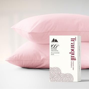 Mayfair Linen Egyptian Cotton Pillow Case Queen Size - Luxury 800 Series High Thread Count Pillowcases Set of 2 Blush, Soft Cooling & Breathable Hotel Quality Pillowcases - Tranquil Collection