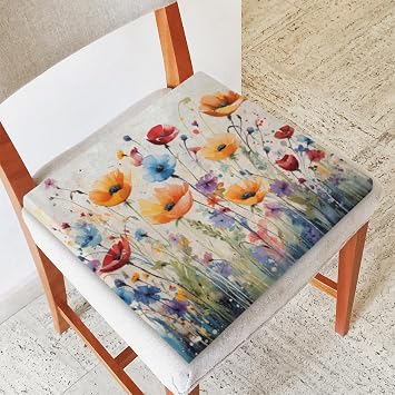 Chair Pads Floral Colorful Chair Cushions Fabric Chair Pillow,Comfort Softness Seat Cushion for Dining/Office Chair,Flowers Thicken Chair Padding for Refurbishment 16x16