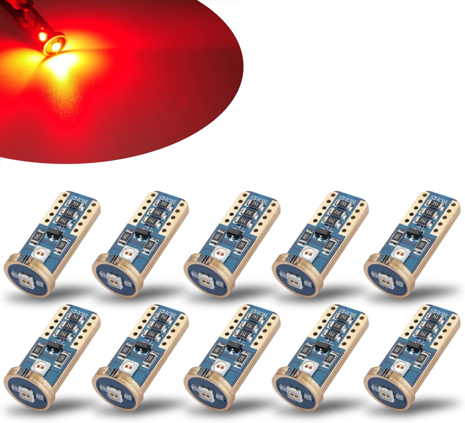 iBrightstar Extremely Bright Wedge T10 168 194 LED Bulbs for Car Interior Dome Map Door Courtesy License Plate Lights, Red