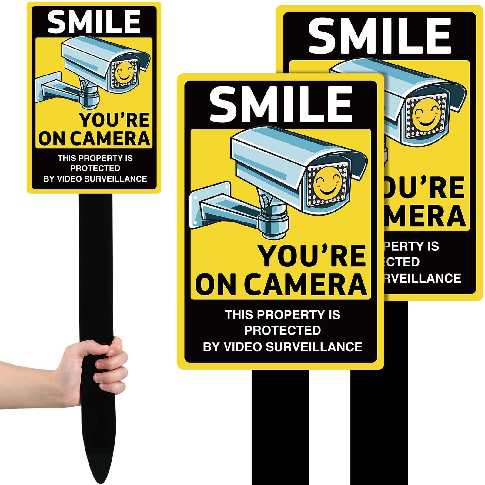 Amazon.com : Tandefio 2 Set Smile You're on Camera Signs 10 x 7 Inch ...