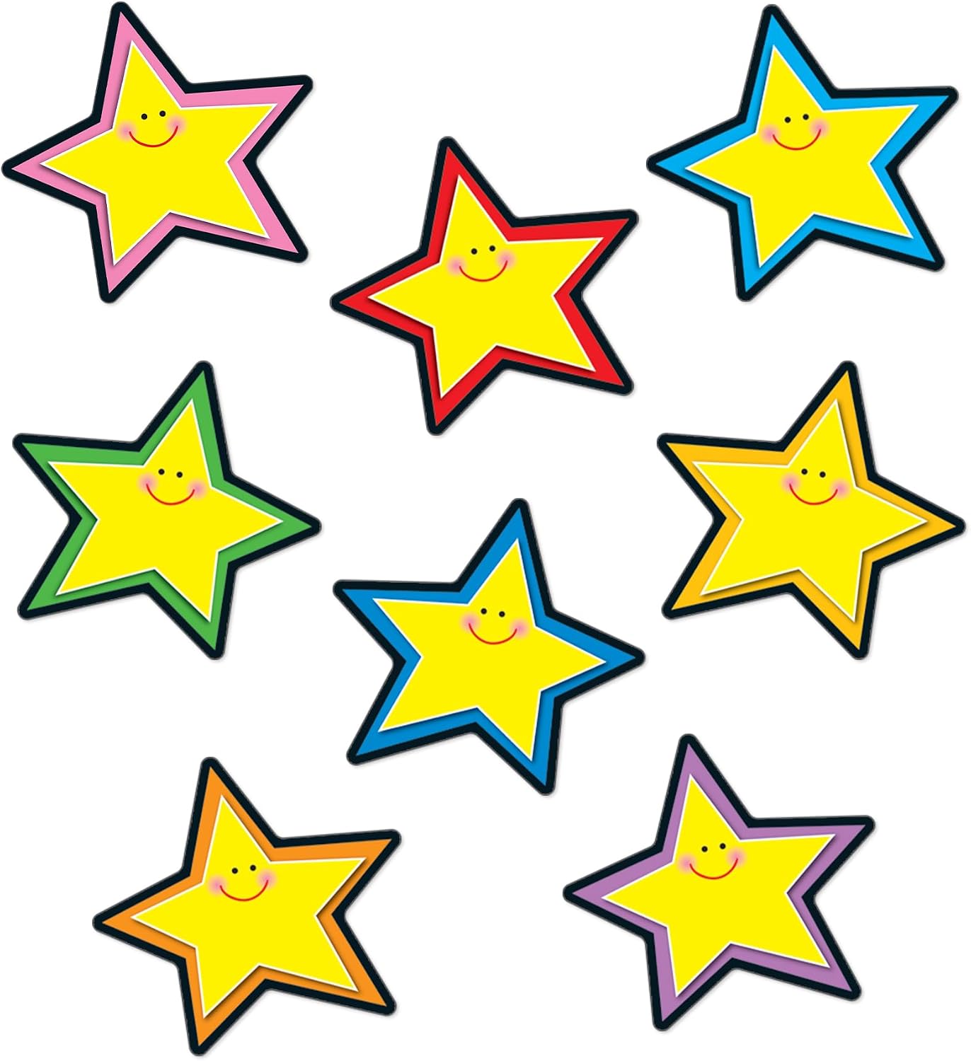 Carson Dellosa 36-Piece Colorful Stars Bulletin Board Cutouts, Yellow Smiley Face Cutouts for Bulletin Board, Star Classroom Cutouts, Elementary Classroom Décor