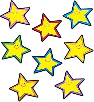 Carson Dellosa 36-Piece Yellow Stars Bulletin Board Cutouts, Yellow Stars with Smiley Faces Cutouts for Bulletin Board, Star Classroom Cutouts, Elementary Classroom Decor