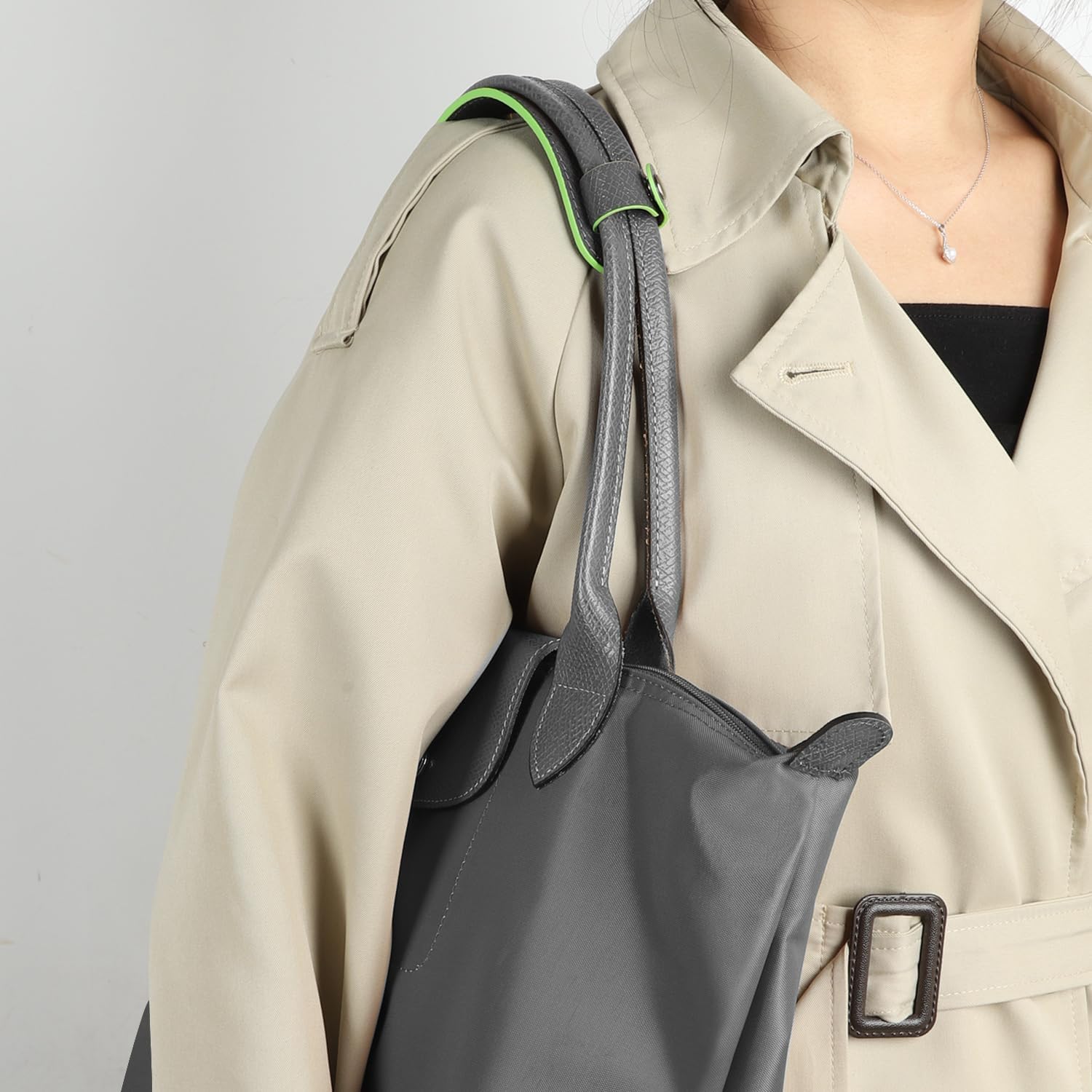 Vachetta Leather Shoulder Pad for Bag Strap, Anti-Slip Shoulder Strap Pad Fit for Longchamp Handbag, Tote Bag, Shopping Bags - Grey,Silver, 7.87 x 1.57 Inch