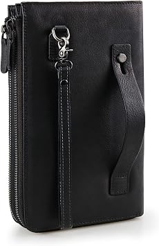ORIREAL Mens Wristlets Clutch Bag Genuine Leather Wallets Handbag Luxury Purses Black