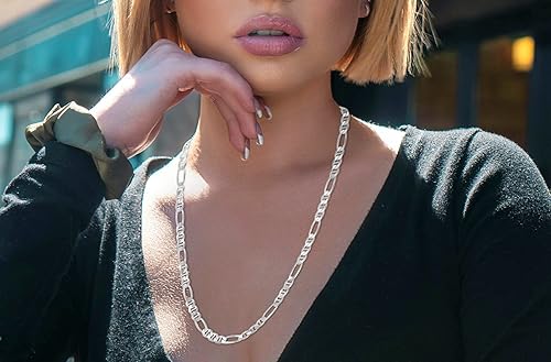 Vista 5 de Savlano Collar de plata de ley 925 italiana maciza Figarucci Figaro Mariner con eslabones planos para hombres y mujeres, fabricado en Italia, viene