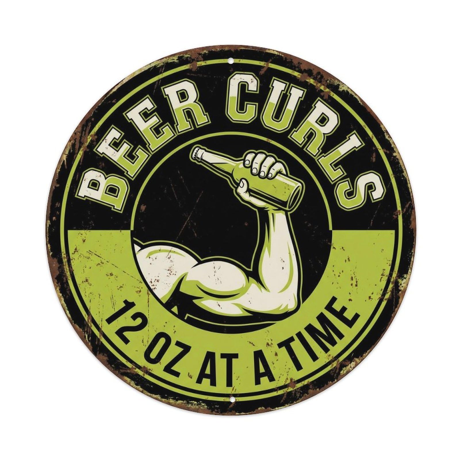 Retro Bar Style Workout Fitness Garage Beer Metal Tin Sign Plaque Wall Decor for Cafe, Club, Garden Round Metal Poster 8x8Inch