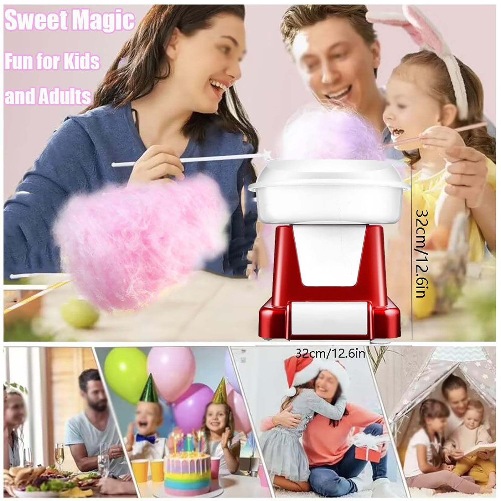 Máquina de algodón de azúcar retro, portátil para el hogar, para hacer hilo dental de caramelo, fácil de limpiar, mini diseño para niños, hogar, fiesta, cumpleaños y festivales