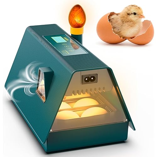 Okkobi M10 Incubator for Hatching Eggs - Ideal for All Ages - Automatic Turner and Humidity Control - Integrated Candler - 10 Eggs - Green & Yellow