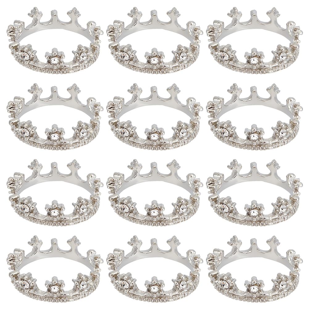 FREEBLOSS 12 Pcs Dollhouse Mini Crown Metal Mini Doll Crown Silver Tiny Miniature Crowns with Stars Princess Cake Topper Dolls Headwear Accessories 0.8 * 0.2''