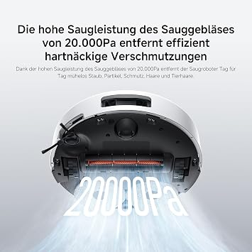 XIAOMI Robot Vacuum 5 روبوتات مكنسة كهربائية مع وظيفة المسح، ممسحة قابلة للتمديد بقوة 20000 باسكال وفرشاة جانبية، ممسحة ماء ساخن 80°C، تنظيف ذاتي، تطبيق محطة أساسية الكل في واحد والتحكم الصوتي