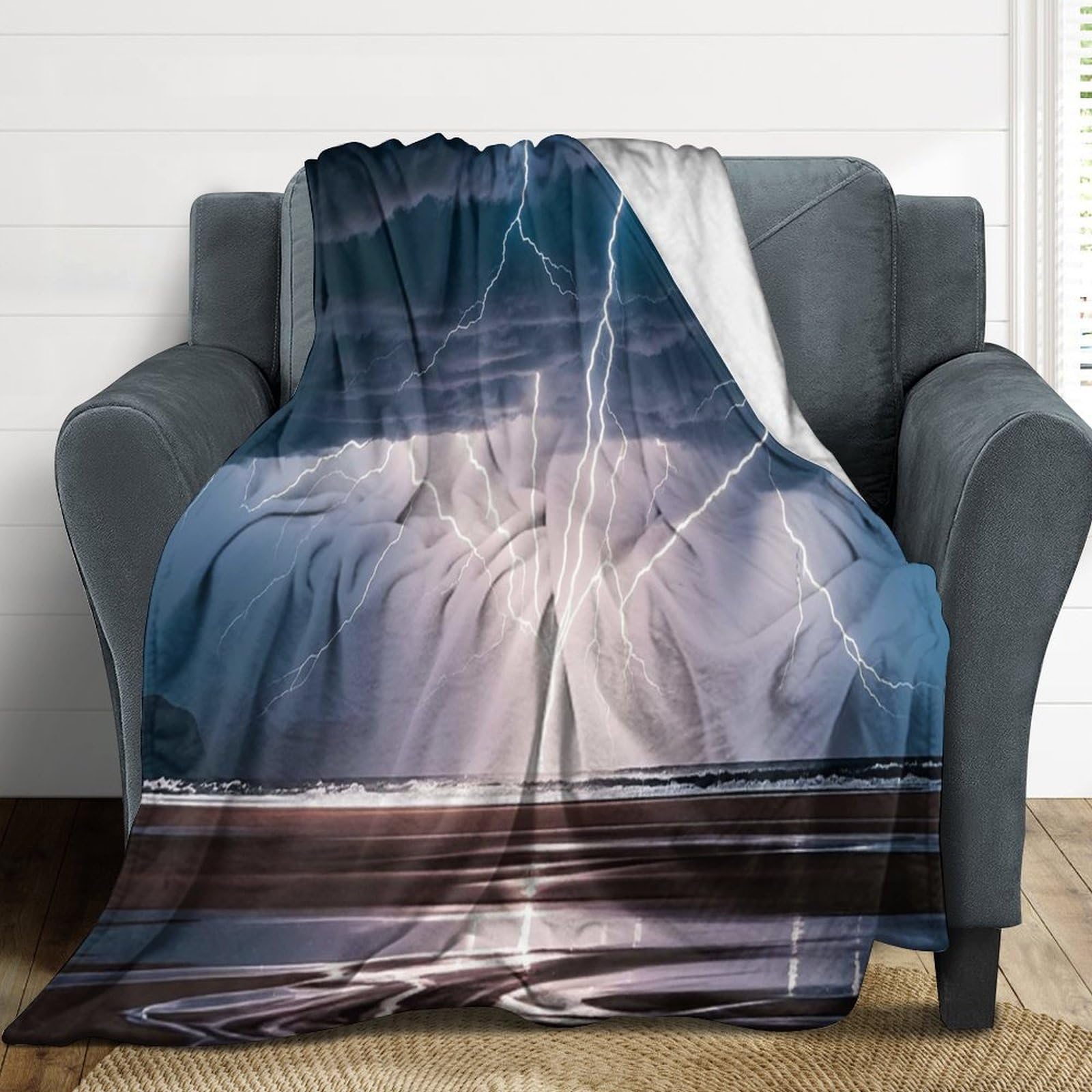 Couverture en flanelle 152x203 cm avec motif tempête pour lit et canapé