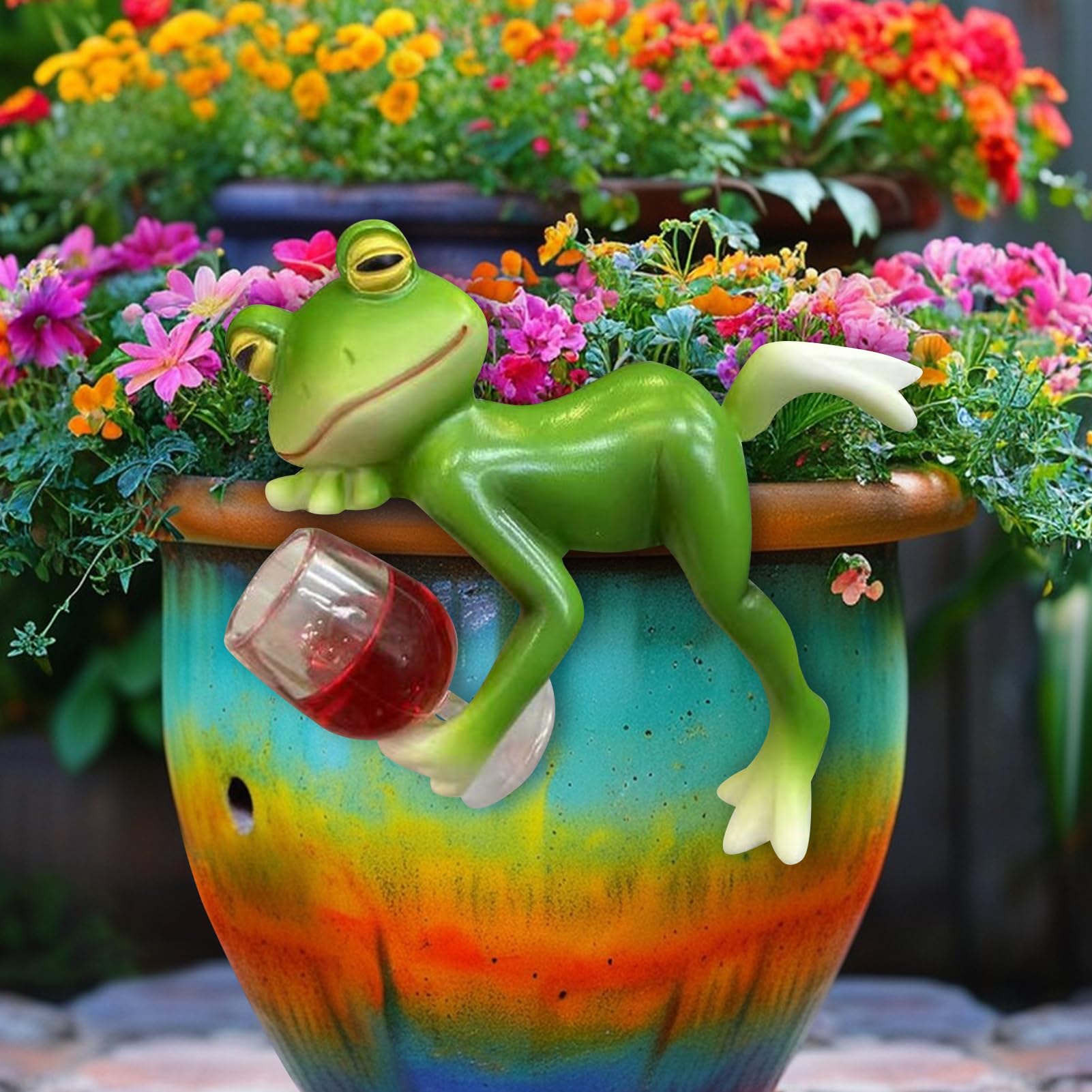 Flower Pot Hanger Frog Decorative Figures Frog Decorative Frog Animals Resin Statue Garden Decoration Mini Pond, Garden Pond Green Frog Flower Pot Hanger Figures Balcony Decoration Garden Pot
