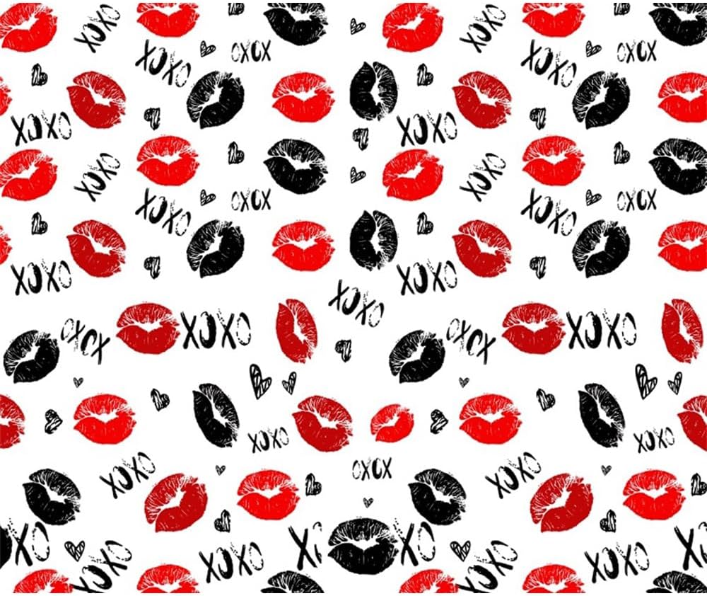 Valentines Backdrop for Photography 10x8ft Red Black Lips XOXO Valentine Photo Background Valentine's Party Decorations Banner Photo Booth Props