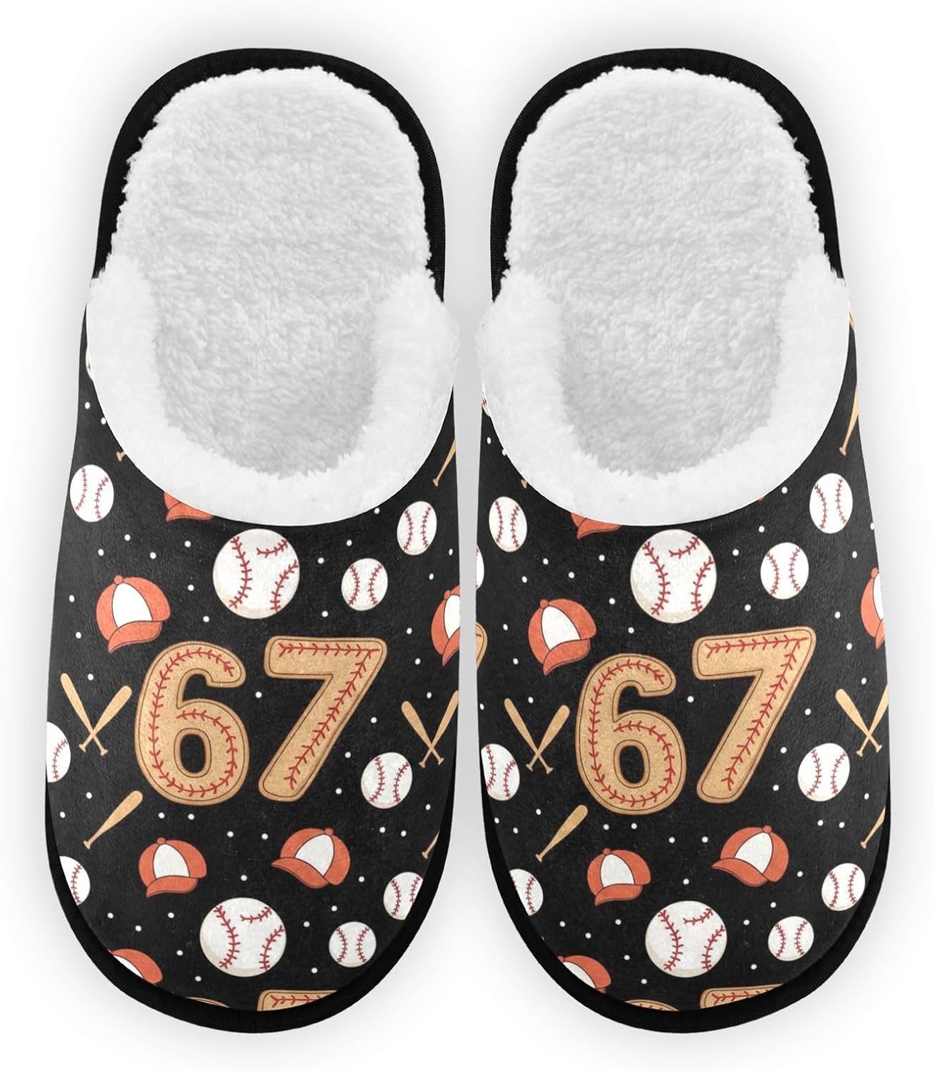 Baseball Brown 67 Slippers For Women Men Soft Memory Foam Non-Slip Design Winter Indoor House Shoes Travel Slipper