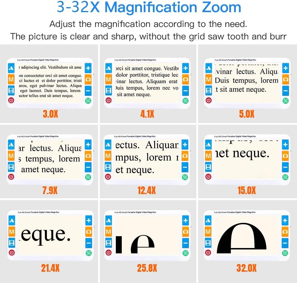 5.0 Inch Digital Magnifier Aid, 2X-32X Zoom, Adjustable Brightness, HDMI AV Output, 26 Color Modes, for Low Vision People Writing Viewing Books