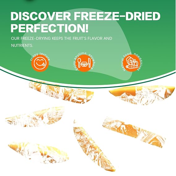 Freeze Dried Mango, 4.23OZ Freeze Dried Fruit, Mango Slices, No Add Sugar, Dried Mangoes, Fruit Snacks, Ideal for Infusing Drinks, Baked Goods and Water
