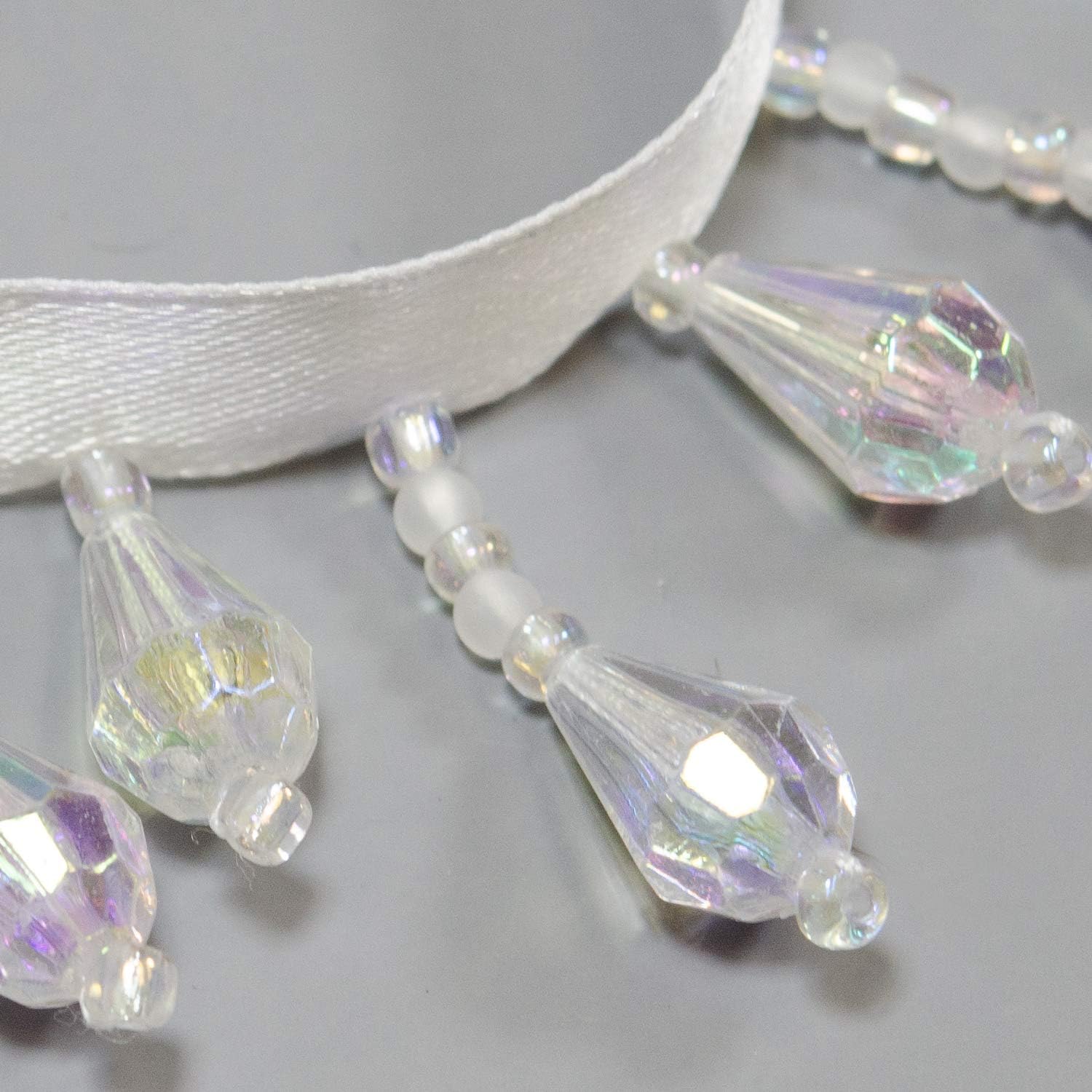 Trims By The Yard Joanne Beaded Teardrop Fringe Trim, Decorative Fringe For Fashion, Costume, or Home Decor, Washable Fringes, 10-Yard Cut, Crystal Aurora Borealis