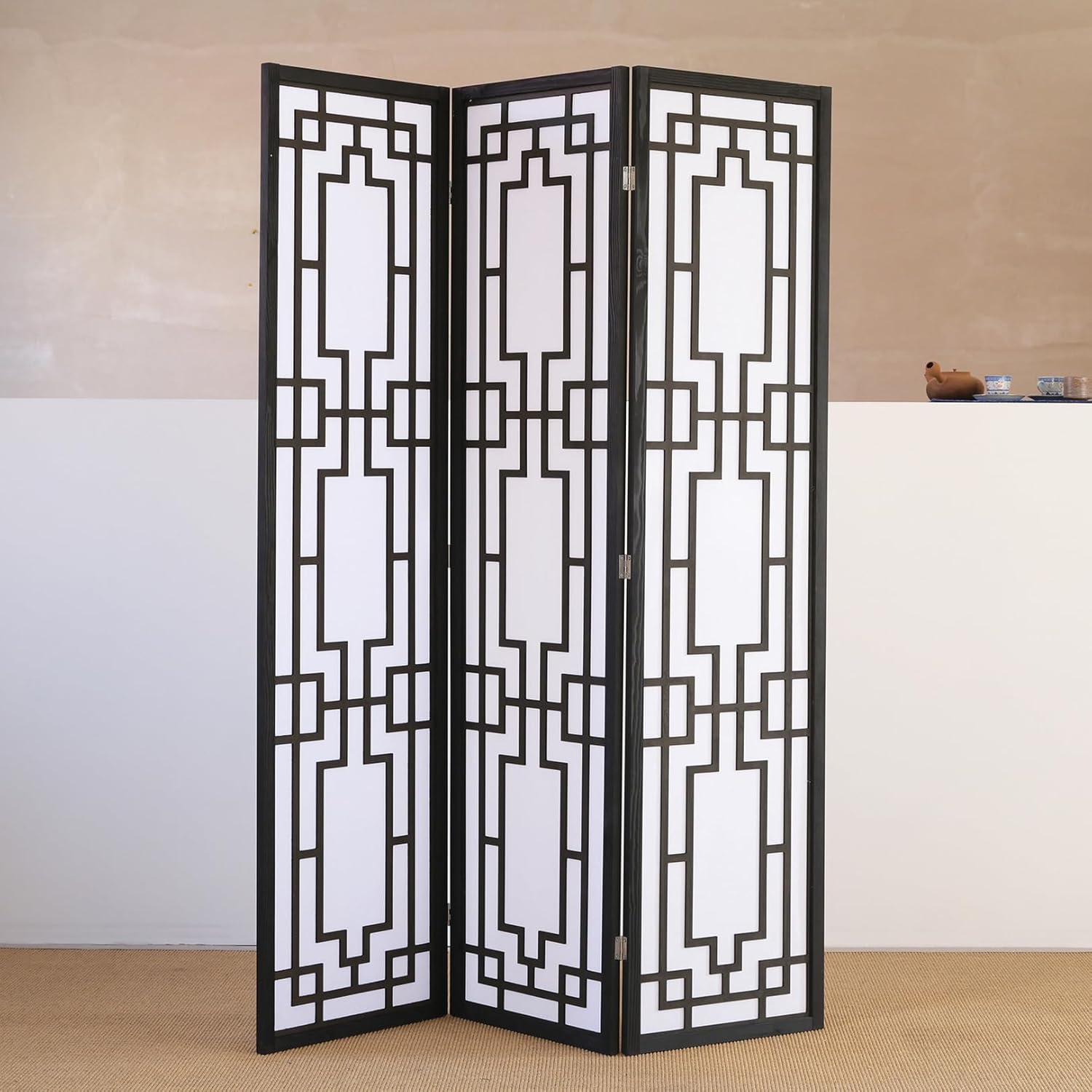 和風 木彫り 障子 4連 折りたたみ 衝立 パーテーション 衝立 障子