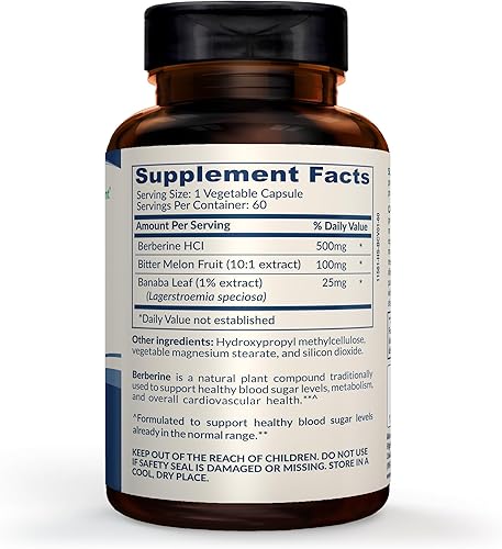 Miniatura 2 de RIGHT ELEMENT Complejo de berberina, suplemento de apoyo con melón amargo y hoja de banaba  60 cápsulas (paquete de 1)