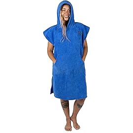 COR Surf Poncho Changing Towel Robe with Hood and Front Pocket | Thick Quick Dry Microfiber Wetsuit Poncho Towel for Surfing Beach Pool Swim (Medium-Blue)