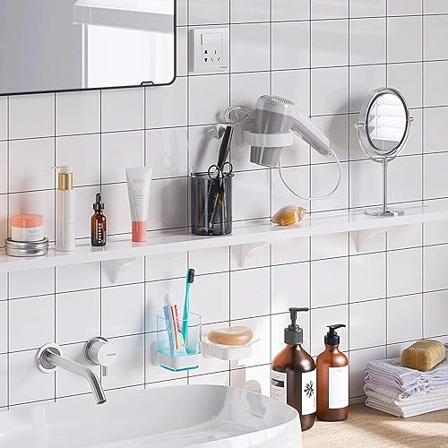 Miniatura 5 de Soporte para vaso y cepillo de dientes montado en la pared, adhesivo para colgar en la pared, organizador de cepillos de dientes eléctricos para