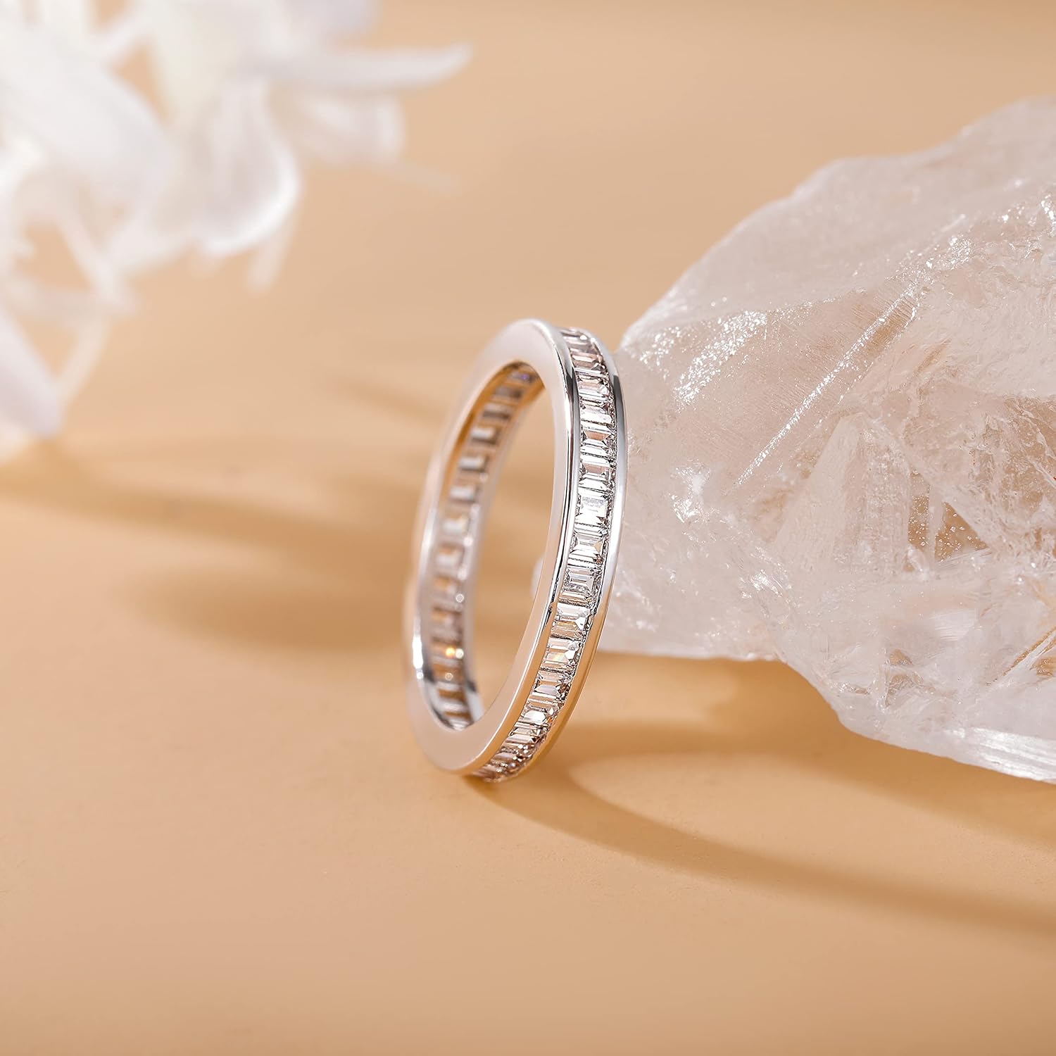 SHINYSO Wedding Band for Women Princess Cut Cubic Zirconia CZ Ring Eternity Band Engagement Stacking Promise Rings for Her Size 4-10 - Image 2